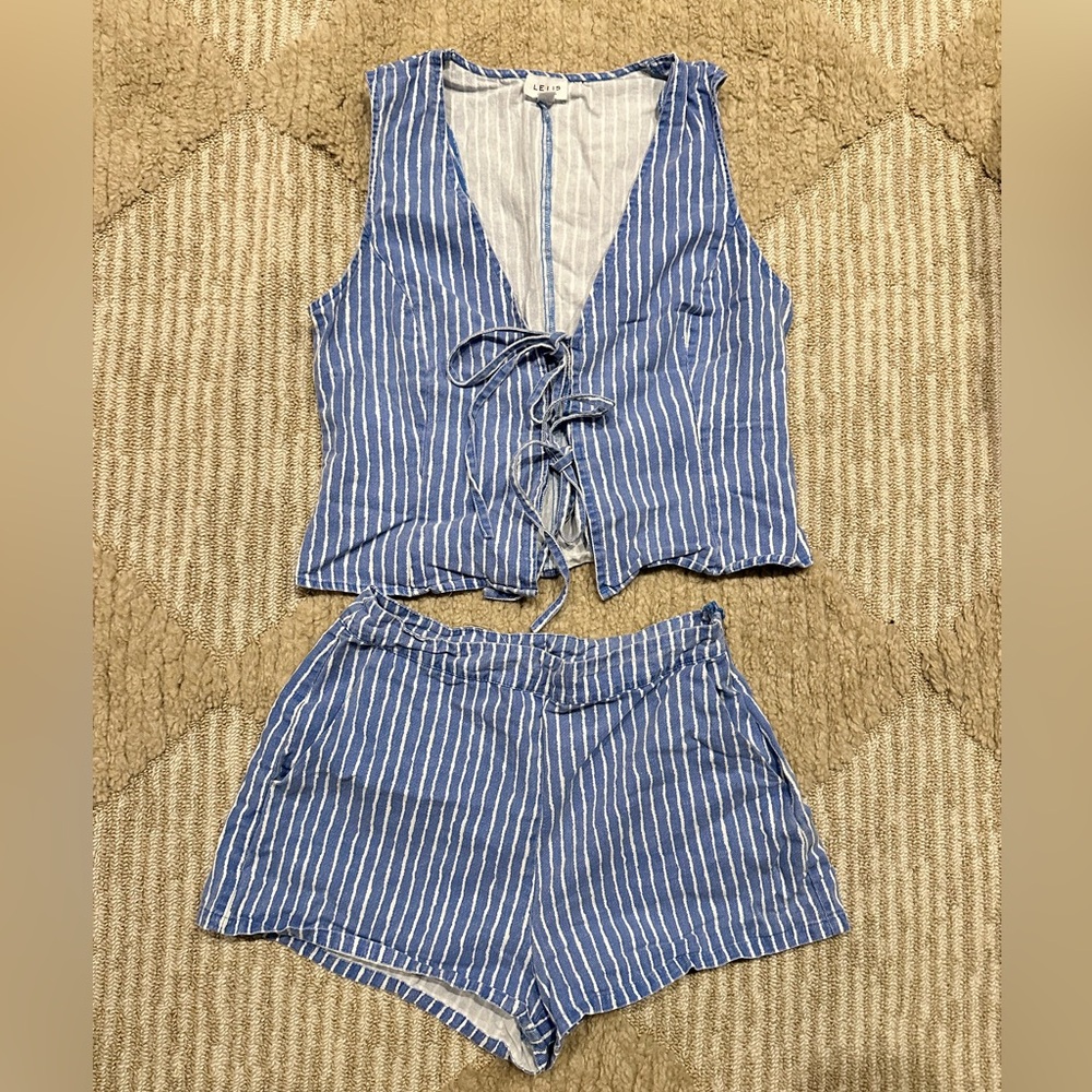Le Lis Blue and White Striped Jumpsuit